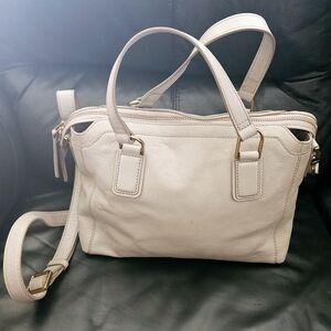 Fossil Jaqueline Satchel/Shoulder Light Gray 100% Leather Brass Hardware Zipper